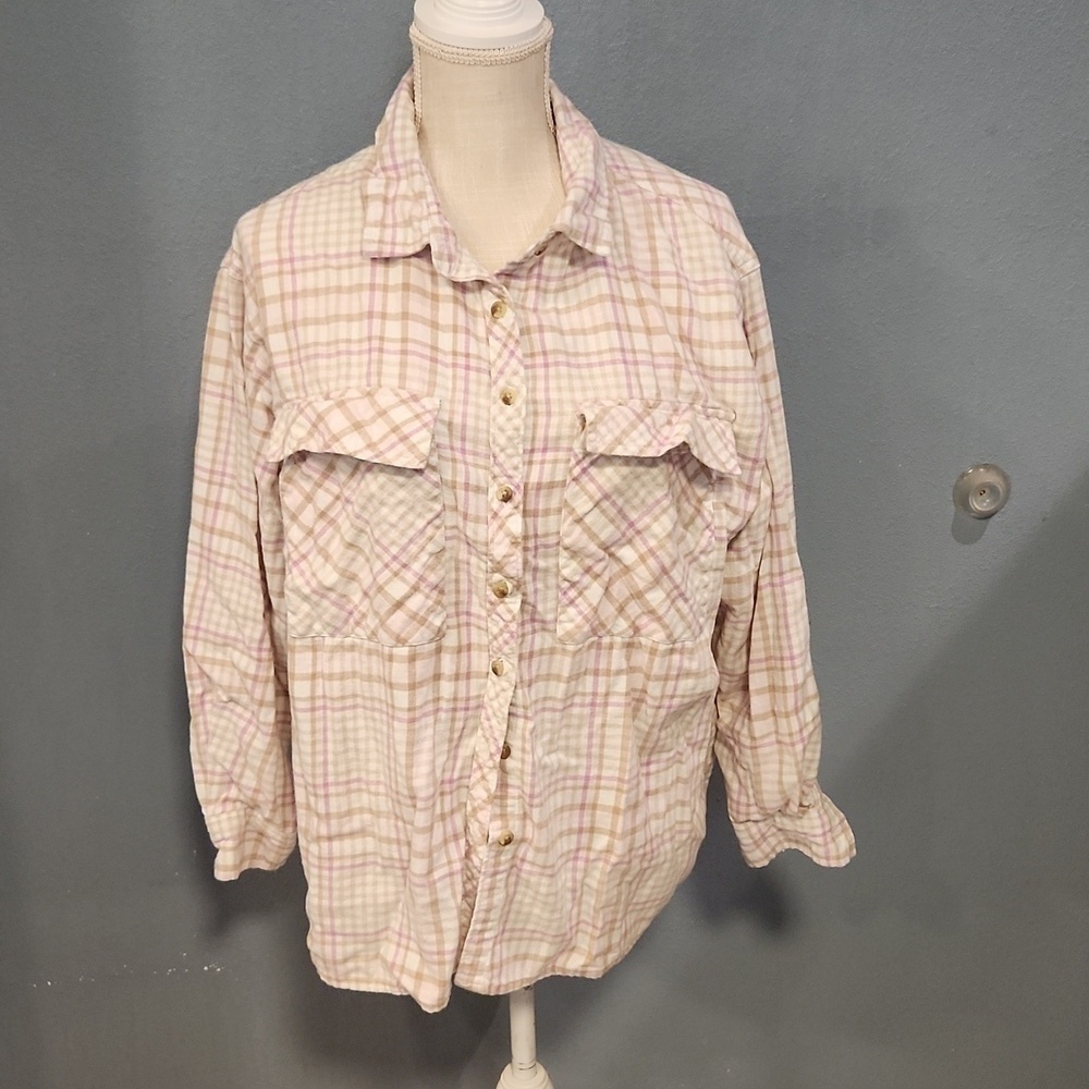 Arizona Jean Co plaid Flannel button-down convertable sleeves top
